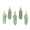 Natural Green Aventurine Pointed Pendants, with Random Brass Pendant Hexagon Bead Cap Bails, Golden, Bullet, 38.5~40x12~12.5x10~11mm, Hole: 3x4.5mm