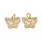 Brass Cubic Zirconia Charms, Cadmium Free & Lead Free, Hollow Butterfly Charms, Golden, 9.5x12x2mm, Hole: 3.5mm
