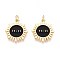 Brass Enamel Pendants, with Jump Ring, Flat Round with 11:11 Charm, Real 18K Gold Plated, Black, 20x17.5x2mm, Hole: 3mm