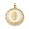 Brass Micro Pave Clear Cubic Zirconia Pendants, with Shell, Flat Round with Virgin Mary Charms, Real 14K Gold Plated, 27x24.5x4mm, Hole: 5x3mm