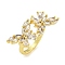 Rack Plated Brass Micro Pave Clear Cubic Zirconia Butterfly Open Cuff Rings for Women, Lead Free & Cadmium Free, Long-Lasting Plated, Real 18K Gold Plated, US Size 6(16.5mm)