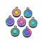 Rainbow Color Alloy Pendants, Cadmium Free & Lead Free, Flat Round, 15x12x1.5mm, Hole: 1.6mm