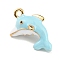 Marine Animal Alloy Enamel Pendants, Golden, Dolphin, 15x17x11mm, Hole: 1.8mm