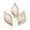 Natural Moonstone Faceted Connector Charms, Rack Plating Brass Horse Eye Links, Golden, 25x11.5x5.5mm, Hole: 1.6mm