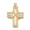 Brass Micro Pave Cubic Zirconia Shell Pendants, Cadmium Free & Lead Free, Cross, Real 18K Gold Plated, 33.5x25x3mm, Hole: 3.5x4.5mm