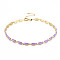 Brass Micro Pave Cubic Zirconia Link Tennis Necklaces for Women, with Enamel, Nickel Free, Real 18K Gold Plated, Oval, Medium Orchid, 34x0.7cm