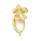 Brass Micro Pave Clear Cubic Zirconia Fold Over Clasps, Cadmium Free & Nickel Free & Lead Free, Flower, Real 14K Gold Plated, 25.5x12mm, Hole: 1.2mm