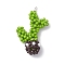 Handmade Glass Seed Beaded Cactus Pendants, with 304 Stainless Steel Jump Rings, Lime Green, 29x21x10mm, Hole: 3mm