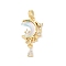 Brass Micro Pave Clear Cubic Zirconia Pendants, Moon Charms, with Resin, Rack Plating, Lead Free & Cadmium Free, Long-Lasting Plated, Real 18K Gold Plated, 29x14x3.5mm, Hole: 5x3mm