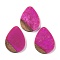 Resin & Wood Pendants, Teardrop Charms, Fuchsia, 35.5x26.5x3mm, Hole: 2mm