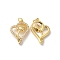 Rack Plating Brass Cubic Zirconia Pendants, with Jump Ring, Lead Free & Cadmium Free, Long-Lasting Real 18K Gold Plated, Heart with Tulip Flower Charm, Clear, 24x16.5x5mm, Hole: 3.5mm