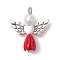 Resin Imitation Pearl Pendants, Rose Angel Charms with Antique Silver Plated Alloy Heart Wings, Red, 23.5~24x21.5x7mm, Hole: 1.8~2.2mm