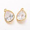 Teardrop Brass Cubic Zirconia Pendants, Golden, 18x12x6mm, Hole: 1.5mm