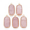 Natural Rose Quartz Pendants, with Golden Plated Brass Edge and Loop, Rectangle, 31.5x15x6~7mm, Hole: 2.5mm