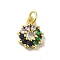 Real 18K Gold Plated Brass Pave Cubic Zirconia Pendants, Cadmium Free & Nickel Free & Lead Free, with Jump Rings, Flower, Colorful, 13.5x10.5x3mm, Hole: 3mm