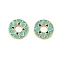 Brass Enamel Beads, Lead Free & Cadmium Free, Long-Lasting Plated, Flat Round with Flower, Real 18K Gold Plated, Dark Cyan, 11x1.5mm, Hole: 3.5mm