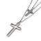 Non-Tarnish 304 Stainless Steel Hollow Out Cross Pendant Double Layer Necklace with Cable Chains for Men Women, Stainless Steel Color, 15.55 inch(39.5cm)