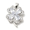 Brass Micro Pave Cubic Zirconia Pendants, with Jump Ring Charms, Clover, 19x15.5x3.5mm, Hole: 4x3mm