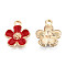 Eco-Friendly Zinc Alloy Pendants, with Enamel, Cadmium Free & Nickel Free & Lead Free, 5- Petal Flower, Light Gold, Red, 16x13x3mm, Hole: 1.8mm
