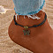 Adjustable Black Waxed Cord Anklets, with Alloy Charms, Antique Bronze, Butterfly, Inner Diameter: 2-1/2 inch(65mm)