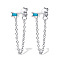 Anti-Tarnish Rhodium Plated Platinum 925 Sterling Silver Chains Front Back Stud Earrings, with Rectangle Cubic Zirconia, Sky Blue, 48x4mm