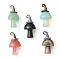 Mixed Gemstone Pendants, Mushroom Charms, with Rainbow Color Plated Alloy Witch Hat Pendant Bails, 31x16mm, Hole: 1.8mm