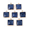 Dyed Natural White Jade Faceted Pendants, Brass Square Charms, Golden, Prussian Blue, 18x14~15x6~6.5mm, Hole: 1.8mm