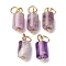 Natural Amethyst Column Charms with 304 Stainless Steel Jump Rings, Golden, 14x6mm, Hole: 4mm