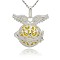 Silver Color Plated Brass Cage Pendants, Hollow Round with Wing, with No Hole Spray Painted Brass Round Ball Beads, Gold, 31x30x21mm, Hole: 3x8mm