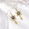 Evil Eye with Heart Alloy Glass Seed Beads Dangle Earrings, Golden, with Resin, Black, 53.5x16.5mm