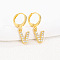 Brass Micro Pave Clear Cubic Zirconia Hoop Earrings, Golden, Letter V, 25x8mm