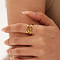 Fashionable Stainless Steel Hollow Double-layer Twisted Cuff Rings, Real 18K Gold Plated