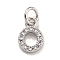Initial Letter Brass with Cubic Zirconia Charms, Platinum, Long-Lasting Plated, Lead Free & Cadmium Free, Letter O, 9.5x6.5x1.5mm, ring: 5x1mm, inner diameter: 3mm