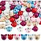 NBEADS 72Pcs 6 Colors Bear Head Wood Beads, Cute Animal Wood Beads Print Pattern Natural Wooden Spacer Loose Beads for DIY Necklace Bracelet Arts Projects, Hole: 5mm