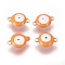 Ion Plating(IP) 304 Stainless Steel Enamel Links connectors, Flat Round with Evil Eye, Golden, Coral, 14.5x10x4.5mm, Hole: 1.4mm