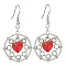 Brass Flat Round & Glass Heart Dangle Earrings, with 316 Surgical Stainless Steel Pins, Platinum, 51x26mm