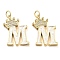 Brass Micro Pave Clear Cubic Zirconia Pendants, Cadmium Free & Lead Free, with Synthetic Opal, Real 18K Gold Plated, with Jump Ring, Letter M, 26.5~33x14~23.5x3.5~4.5mm, Hole: 4.5mm
