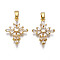 Brass Micro Pave clear Cubic Zirconia Pendants, Nickel free, Cross, Real 16K Gold Plated, 21x16x4mm, Hole: 2x5mm