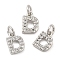 Brass Micro Pave Grade AAA Cubic Zirconia Charms, Letter D, Cadmium Free & Nickel Free & Lead Free, Real Platinum Plated, 8x5.5x1.5mm, Hole: 2mm