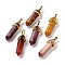 Natural Mookaite Pointed Pendants, with Random Brass Pendant Hexagon Bead Cap Bails, Golden, Bullet, 38.5~40x12~12.5x10~11mm, Hole: 3x4.5mm