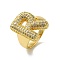Letter Brass Micro Pave Clear Cubic Zirconia Open Cuff Ring for Women, Cadmium Free & Nickel Free & Lead Free, Real 18K Gold Plated, Letter R, 21.5x15mm, US Size 6(16.5mm)