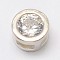 925 Sterling Silver Slide Charms, with Cubic Zirconia, Flat Round, Silver, 4x2.5mm, Hole: 1x2mm