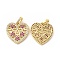 Brass Micro Pave Cubic Zirconia Pendants, Cadmium Free & Lead Free, Heart Charms, Golden, Fuchsia, 21x20x2mm, Hole: 5x3mm