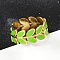 304 Stainless Steel Adjustable Cuff Rings, with Enamel, Leaf, Real 18K Gold Plated, Lime, 8mm, Inner Diameter: Adjustable