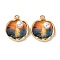 Printed Alloy Pendants, Flat Round & Sunset Charms, with ABS Imitation Pearl, Rack Plating, Colorful, 23x19.5x6.5mm, Hole: 2.2mm