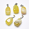 Natural Banded Agate/Striped Agate Pendants, Dyed, with Stainless Steel Snap On Bails, Cuboid, Stainless Steel Color, Champagne Yellow, 20~23x9~13x9~13mm, Hole: 3~4x7~8.5mm