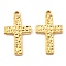 PVD Vacuum Plating 304 Stainless Steel Pendants, Textured, Cross Charm, Golden, 29x17x2.5mm, Hole: 2mm