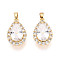 Brass Micro Pave Cubic Zirconia Pendants, Cadmium Free & Nickel Free & Lead Free, Teardrop, Real 18K Gold Plated, Clear, 19.5x12.5x7~7.5mm, Hole: 5x2.5mm
