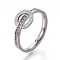 304 Stainless Steel Finger Rings, with Rhinestone, Flat Round with Roman Numerals, Crystal, Stainless Steel Color, Size 6~9, 16~19mm