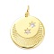 Brass Micro Pave Clear Cubic Zirconia Pendants, with Jump Ring, Long-Lasting Plated, Flat Round with Moon & Star, Real 18K Gold Plated, 22x20x2mm, Jump Ring: 6x1mm, 4mm Inner Diameter